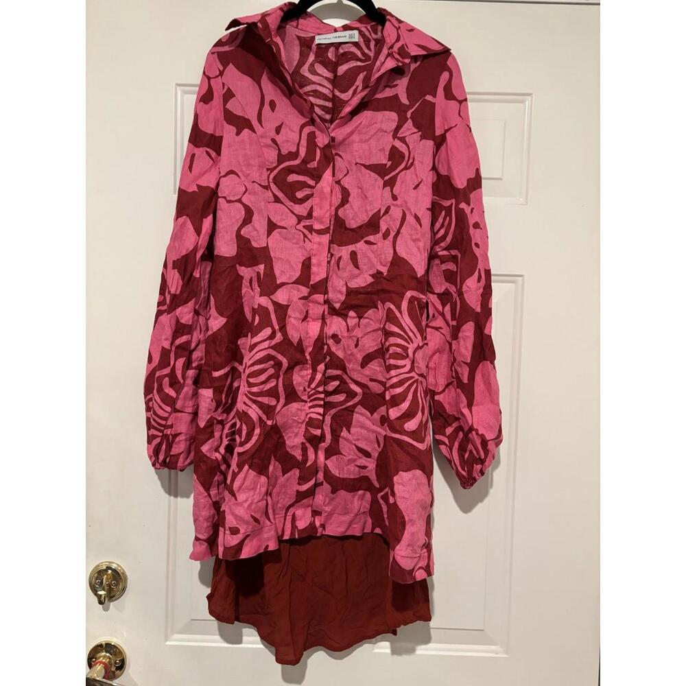 Womens Faithfull the Brand pink linen dress sz 6 #376